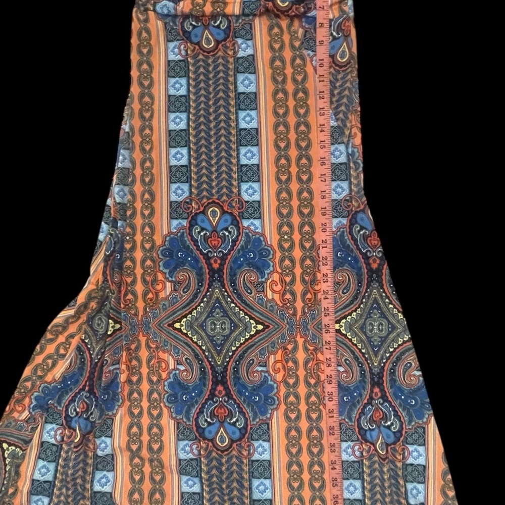 Vintage Patterned Hippie StyleMaxi Dress with Orange and Blue Patterns - Picture 2 of 9